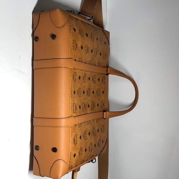 MCM cognac visetos leather computer laptop bag zippered monogramed tote - Picture 3 of 7